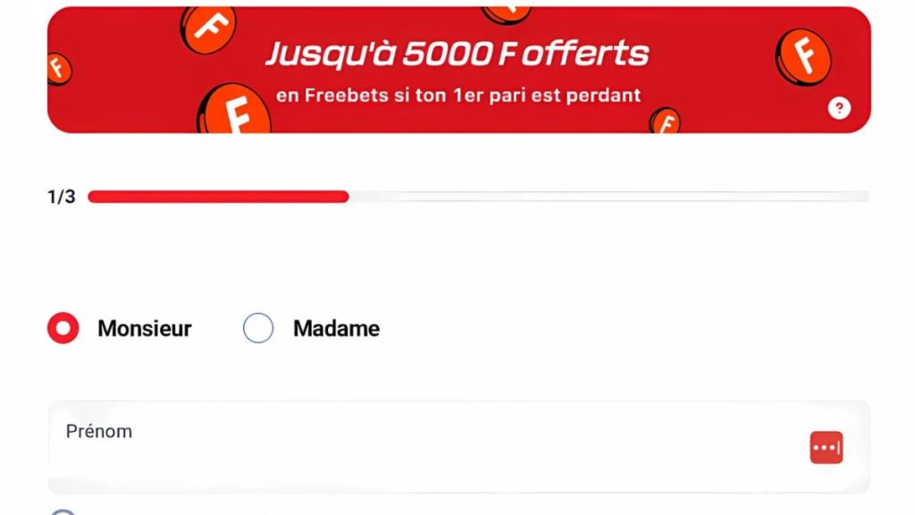 Première étape pour s'inscrire avec le code promo Betclic CI