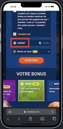 Saisissez le code promo Mosbet lors de votre inscription sur le site