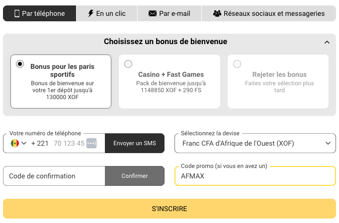 L'inscription est nécessaire pour utiliser le code promo Melbet