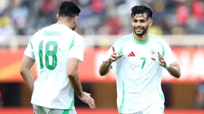 abdennour-iheb-belhocini-of-algeria-celebrates-goal-with-teammate-aimen-mahious-of-algeria-during-the-2024-african-nations-championship-chan-football-match-between-algeria-and-south-africa abdennour-iheb-belhocini-of-algeria-celebrates-goal-with-teammate-aimen-mahious-of-algeria-during-the-2024-african-nations-championship-chan-football-match-between-algeria-and-south-africa