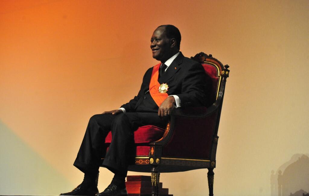 Le président de la Côte d’Ivoire, Alassane Ouattara, lors de sa cérémonie d’investiture, le 21 mai 2011, à la Fondation Félix Houphouët-Boigny à Yamoussoukro.