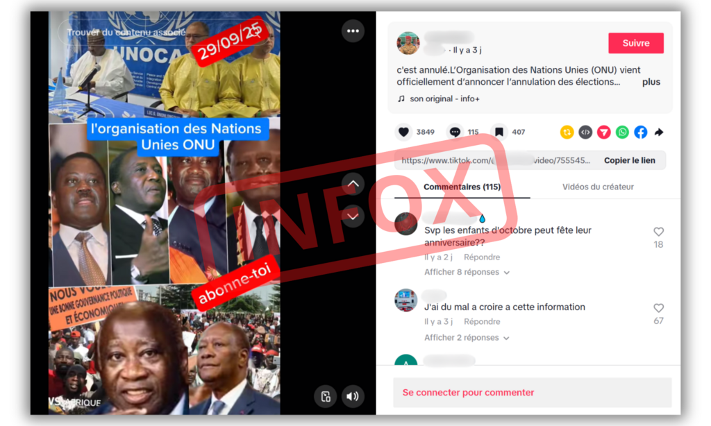 Non, l'Onu n'a pas annulé le vote pour l'élection présidentielle en Côte d'Ivoire.