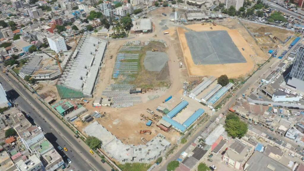 Vue aérienne du site du stade Iba Mar Diop à Dakar.