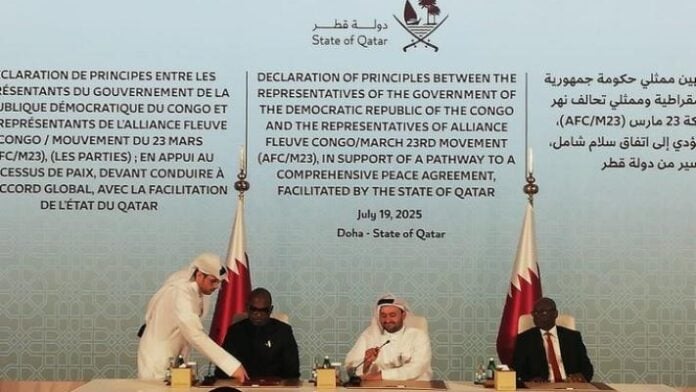 Signature, ce 19 juillet 2025 d'une déclaration de principes entre la RDC et l'AFC_M23 à Doha Signature, ce 19 juillet 2025 d'une déclaration de principes entre la RDC et l'AFC_M23 à Doha