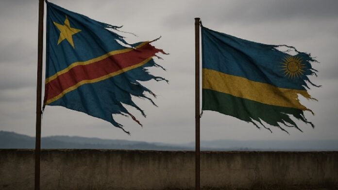 Drapeaux de la RDC et du Rwanda