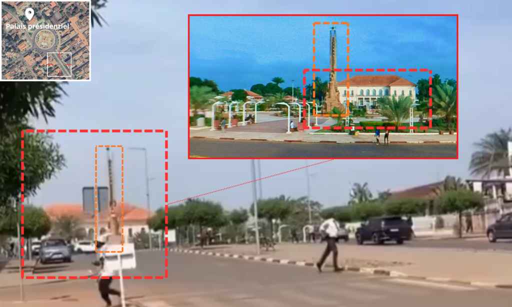 On distingue la résidence présidentielle en arrière-plan.