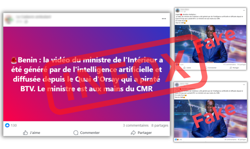L'infox circule sur Facebook et WhatsApp via différents visuels.
