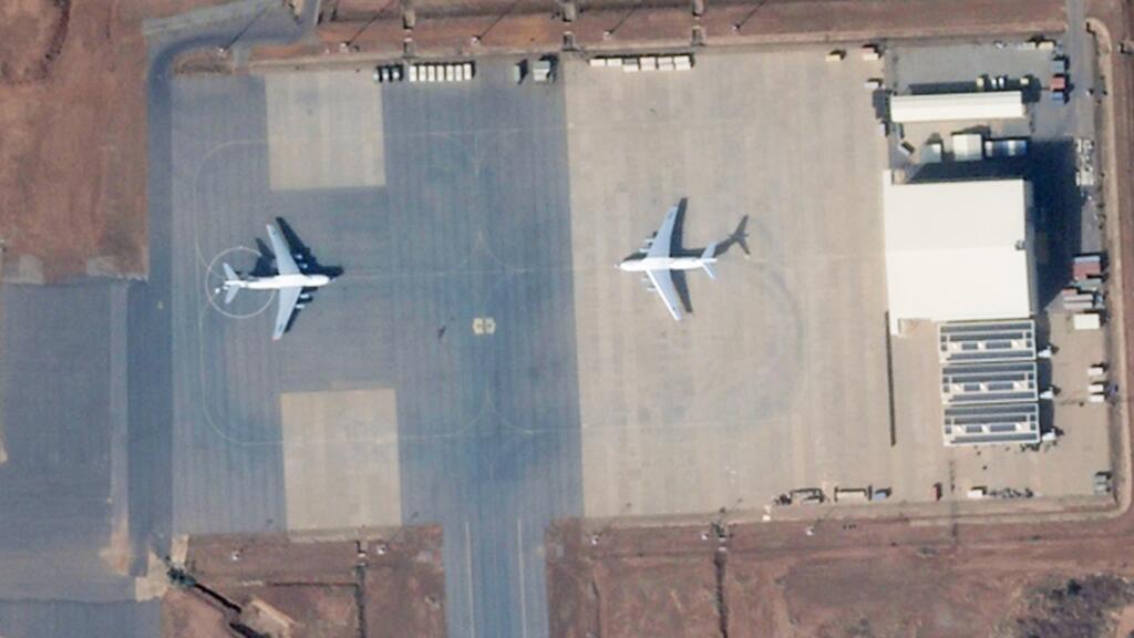 This handout satellite image taken by 2026 Planet Labs PBC on January 12, 2026 shows the military zone of Niamey airport in Niger. Two Ilyushin Il-76 aircraft can be seen.