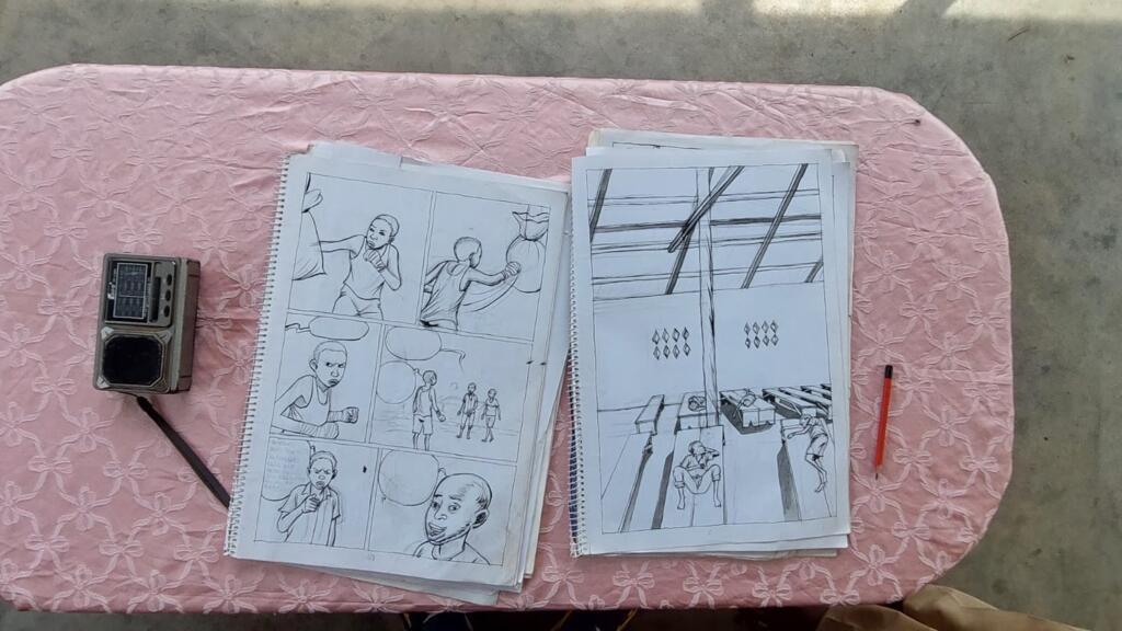 Une planche du tome 2 de «Bienvenue au PK12», à Bangui.