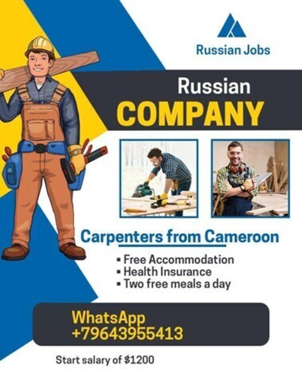 Une annonce circulant sur les réseaux sociaux indiquant qu'une entreprise russe cherche des charpentiers venant du Cameroun.