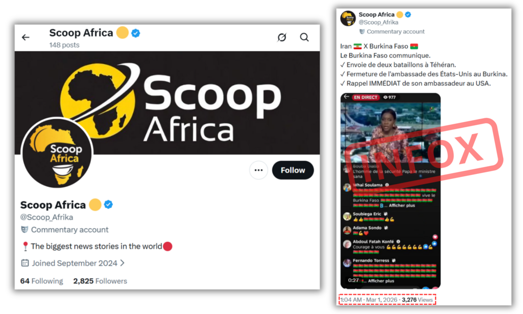 Montage comportant le tweet mensonger de Scoop Africa.