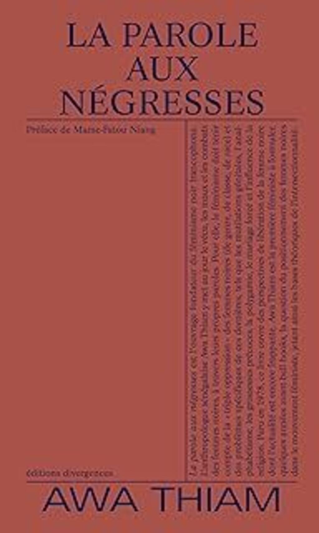 Couverture de la seconde édition du livre de la sénégalaise Awa Thiam.