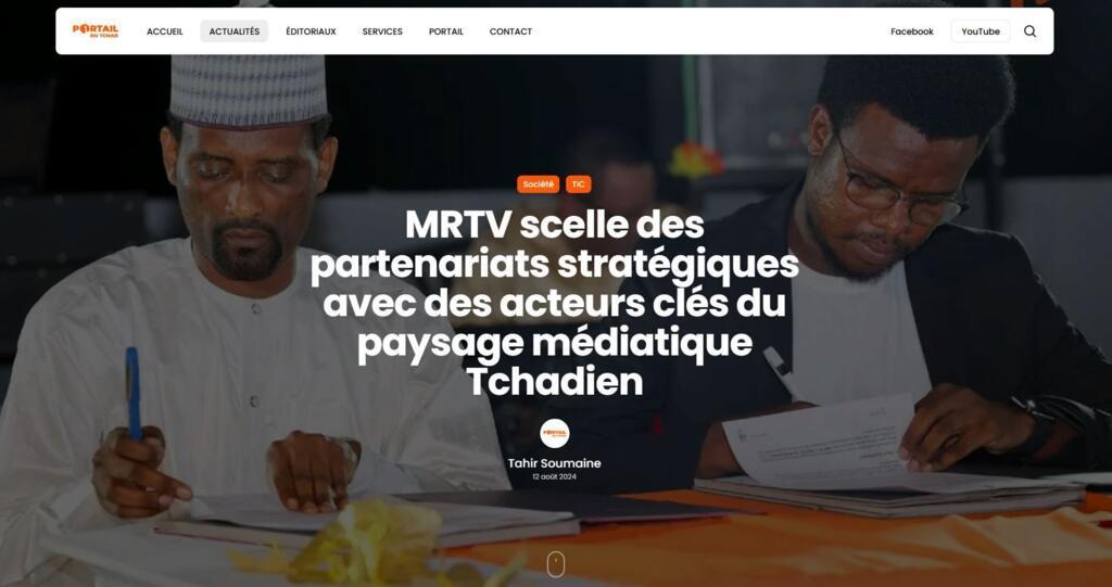 Capture d'écran du site portail.td présentant des «partenariats stratégiques avec des acteurs clés du paysage médiatique tchadien» signés par Manara Radio Télévision.