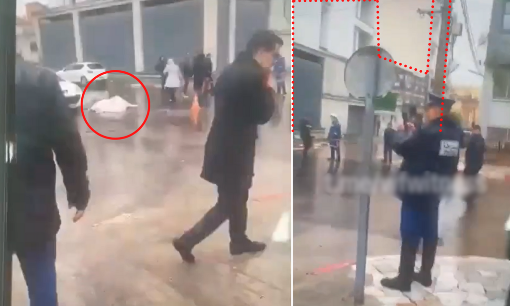 Cette vidéo a été filmée au même endroit, quelques instants plus tard. La façade du batîment permet de géolocaliser la scène.